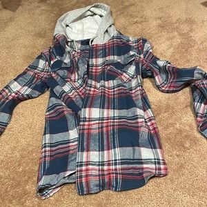 plaid button up sweatshirt